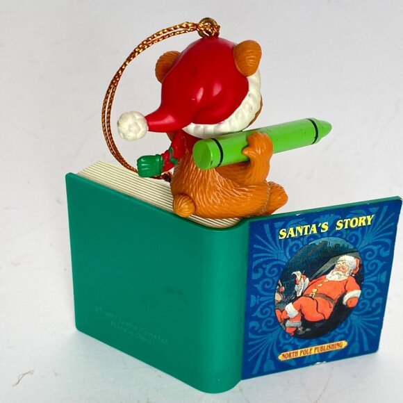 1997 Lustre Fame Bear Sitting On Santa Story Book J for Joy Ornament Vintage - Picture 5 of 12